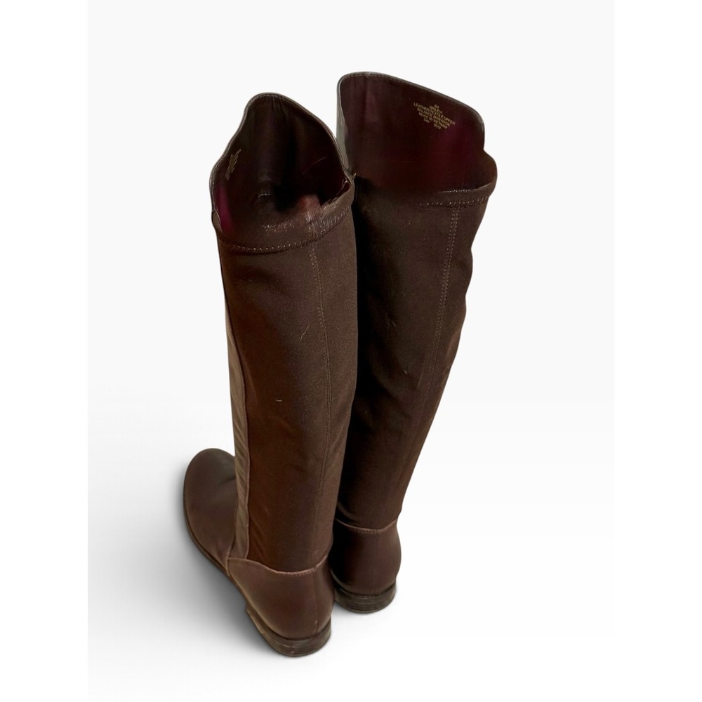 Nine West Levi Dark Brown Leather Tall Riding Boots Women Sz 8M Stretch Panels - Picture 4 of 11